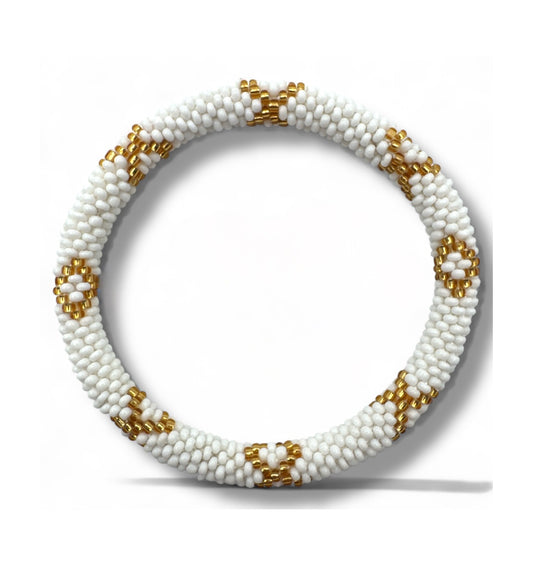 Bracelet népalais enfant blanc/doré