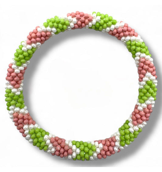 Bracelet népalais enfant vert/rose